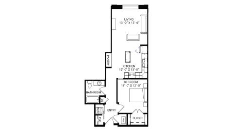 ULI The Irwin N120 - 1 Bed, 1 Bath Floor Plan