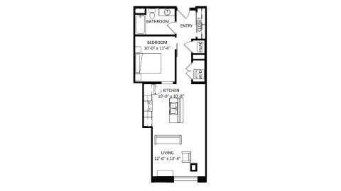 ULI The Irwin N123 - 1 Bed, 1 Bath Floor Plan