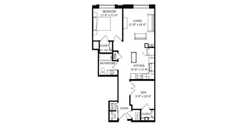 ULI The Irwin N124 - 1 Bed Den, 1 Bath Floor Plan
