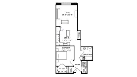 ULI The Irwin N126 - 1 Bed, 1 Bath Floor Plan