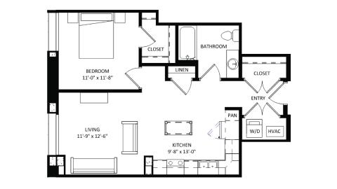 ULI The Irwin N130 - 1 Bed, 1 Bath Floor Plan