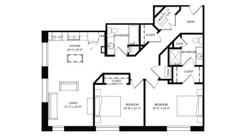 ULI The Irwin N136 - 2 Bed, 2 Bath Floor Plan