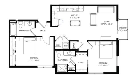 ULI The Irwin N201 - 2 Bed, 2 Bath Floor Plan
