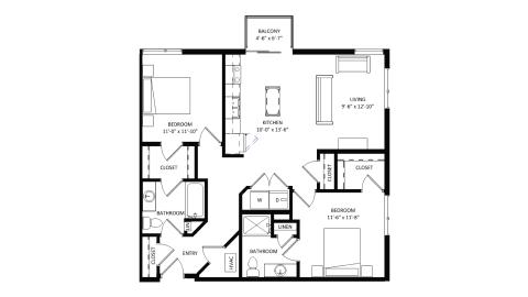 ULI The Irwin N202 - 2 Bed, 2 Bath Floor Plan