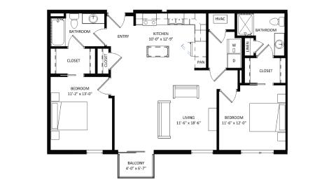 ULI The Irwin N207 - 2 Bed, 2 Bath Floor Plan