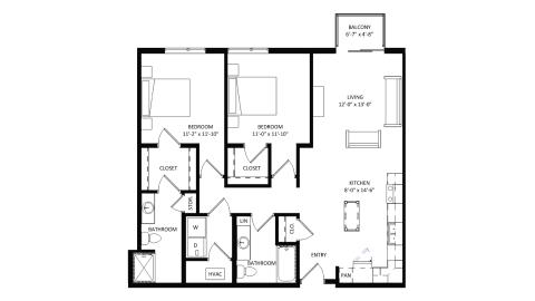 ULI The Irwin N210 - 2 Bed, 2 Bath Floor Plan