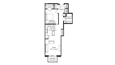 ULI The Irwin N217 - 1 Bed, 1 Bath Floor Plan