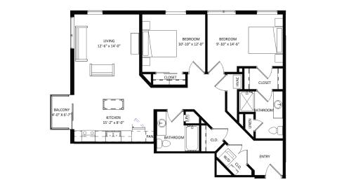 ULI The Irwin N228 - 2 Bed, 2 Bath Floor Plan