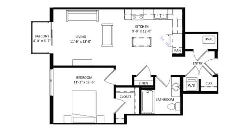 ULI The Irwin N230 - 1 Bed, 1 Bath Floor Plan