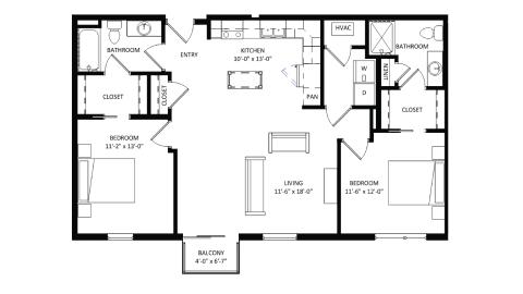 ULI The Irwin N307 - 2 Bed, 2 Bath Floor Plan