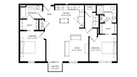 ULI The Irwin N311 - 2 Bed, 2 Bath Floor Plan