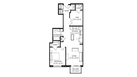 ULI The Irwin N315 - 1 Bed Den, 1 Bath Floor Plan