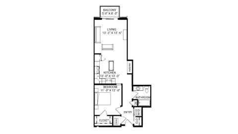 ULI The Irwin N320 - 1 Bed, 1 Bath Floor Plan
