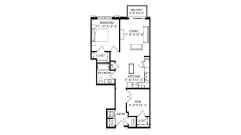 ULI The Irwin N324 - 1 Bed Den, 1 Bath Floor Plan