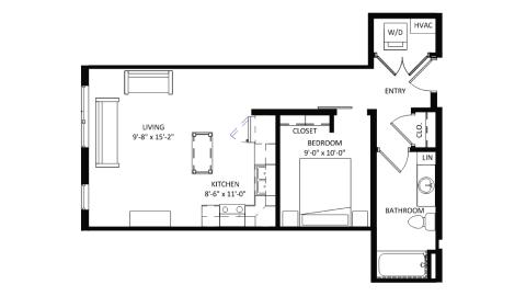 ULI The Irwin N332 - Studio, 1 Bath Floor Plan