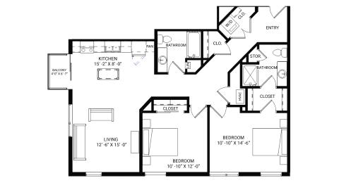 ULI The Irwin N336 - 2 Bed, 2 Bath Floor Plan