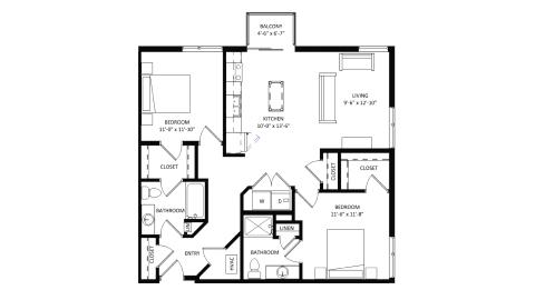 ULI The Irwin N402 - 2 Bed, 2 Bath Floor Plan