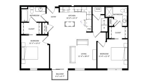 ULI The Irwin N407 - 2 Bed, 2 Bath Floor Plan