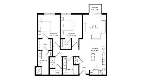ULI The Irwin N410 - 2 Bed, 2 Bath Floor Plan