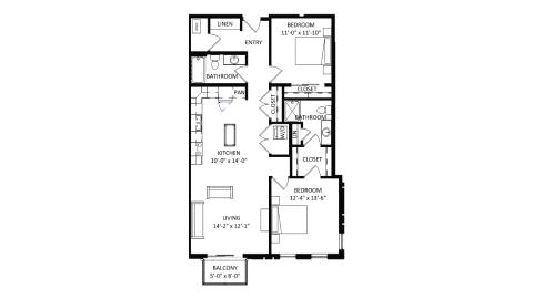 ULI The Irwin N413 - 2 Bed, 2 Bath Floor Plan