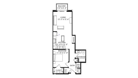 ULI The Irwin N416 - 1 Bed, 1 Bath Floor Plan