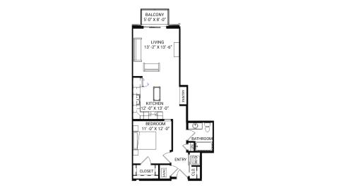 ULI The Irwin N420 - 1 Bed, 1 Bath Floor Plan