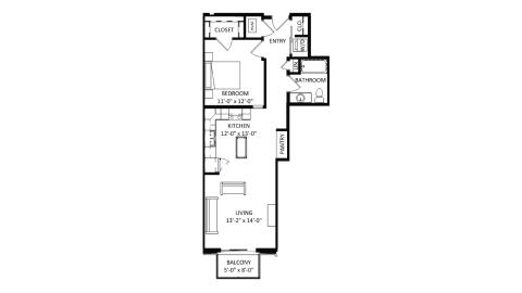 ULI The Irwin N421 - 1 Bed, 1 Bath Floor Plan