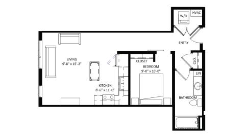 ULI The Irwin N432 - Studio, 1 Bath Floor Plan
