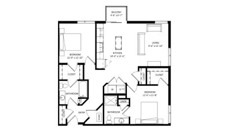 ULI The Irwin N502 - 2 Bed, 2 Bath Floor Plan
