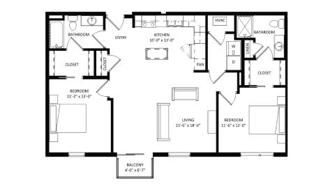 ULI The Irwin N507 - 2 Bed, 2 Bath Floor Plan