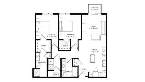 ULI The Irwin N510 - 2 Bed, 2 Bath Floor Plan