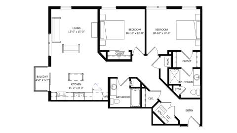 ULI The Irwin N528 - 2 Bed, 2 Bath Floor Plan