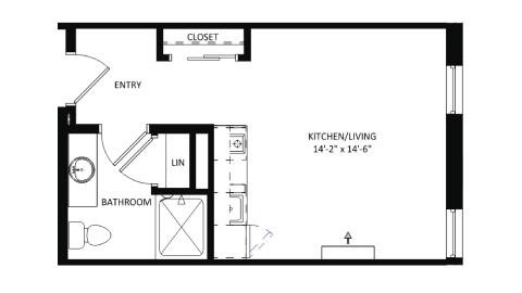 ULI The Irwin S132 - Studio, 1 Bath Floor Plan