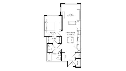 ULI The Irwin S416 - 1 Bed, 1 Bath Floor Plan